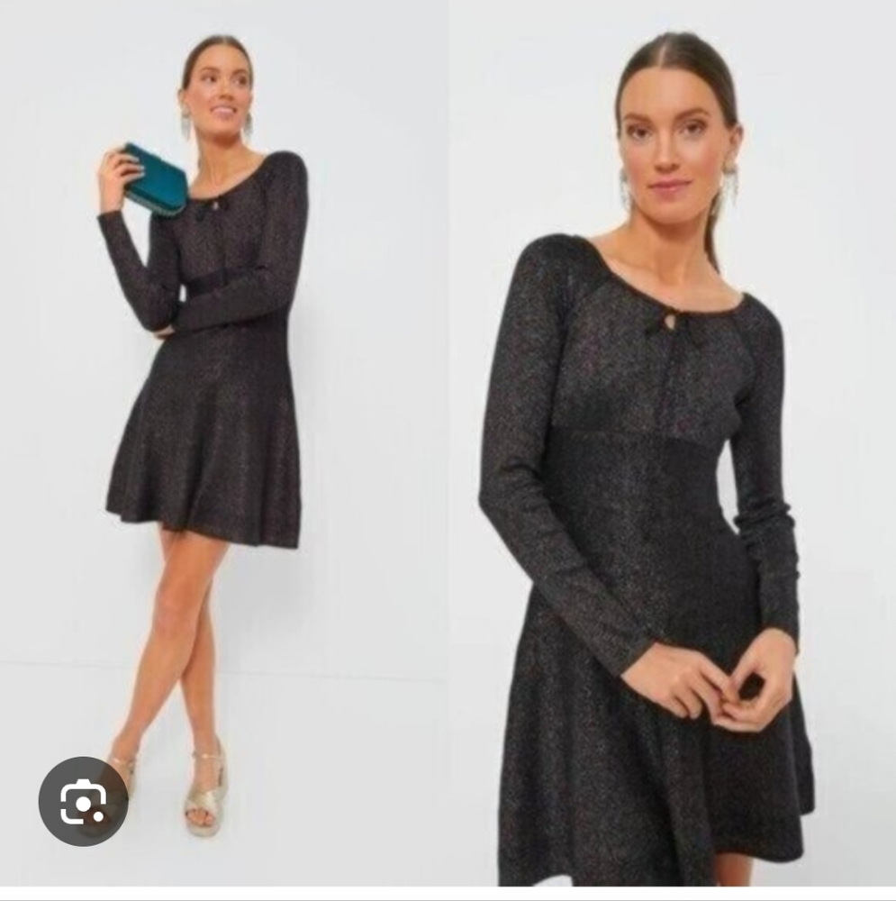 Hyacinth House Black Shimmer Selena Long Sleeve Mini Dress Numerous Sizes